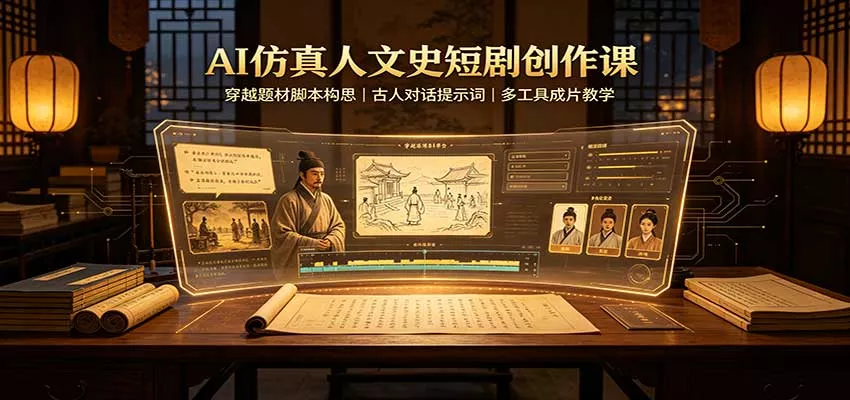 AI仿真人文史短剧创作课：穿越题材脚本构思，古人对话提示词，多工具成片教学-易创网