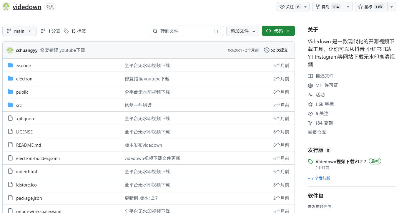 GitHub上1.6k stars开源下载器，界面清爽免费用，小红书某音B站youtube视频一键保存Videdown-易创网