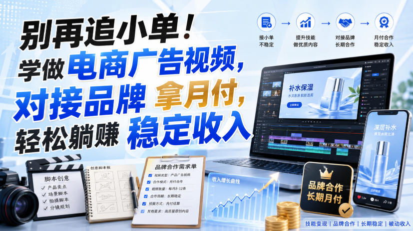 别再追小单！学做电商广告视频，对接品牌拿月付，轻松躺賺稳定收入【原创双语字幕】-易创网
