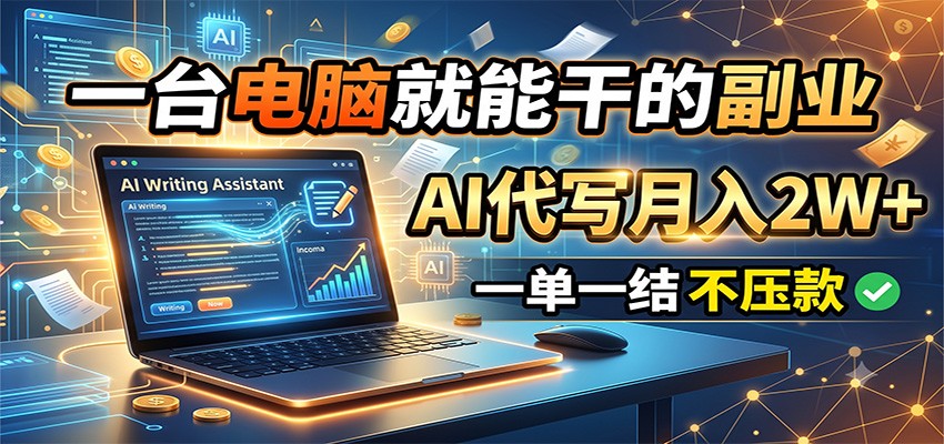 一台电脑就能干的副业，AI代写月入2W+，一单一结不压款-易创网