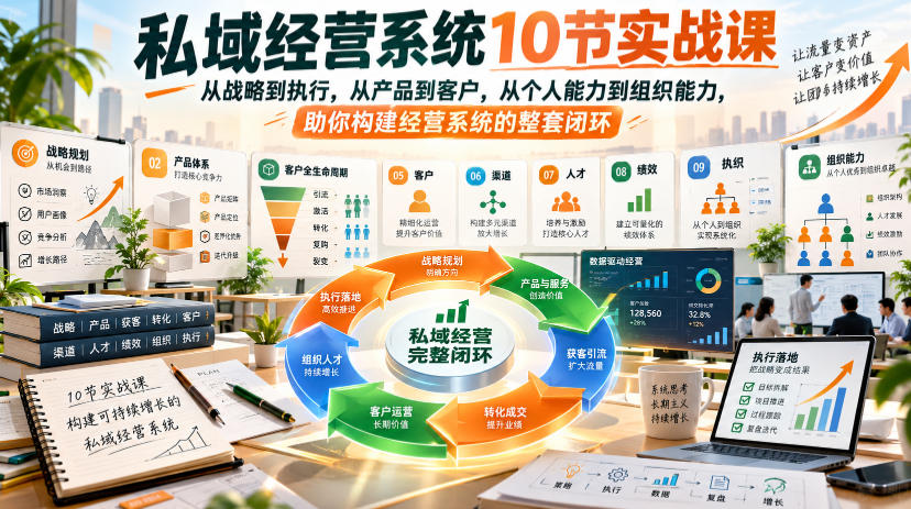 私域经营系统10节实战课，从战略到执行，从产品到客户，从个人能力到组织能力，助你构建经营系统的整套闭环-易创网