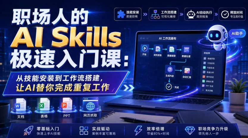 职场人的AI Skills极速入门课：从技能安装到工作流搭建，让AI替你完成重复工作-易创网