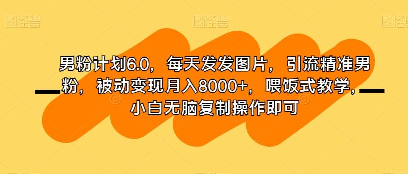 男粉计划6.0，每天发发图片，引流精准男粉，被动变现月入8000+，喂饭式教学，小白无脑复制操作即可-易创网