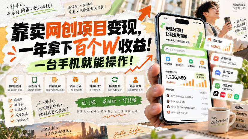 靠卖网创项目变现，一年拿下百个W收益！一台手机就能操作！【揭秘】-易创网