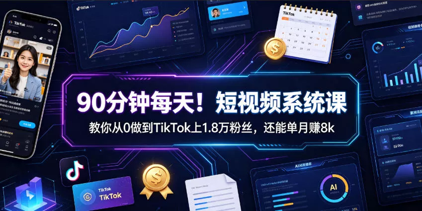 90分钟每天！短视频系统课教你从0做到TikTok上1.8万粉丝，还能单月賺8k【原创双语字幕】-易创网