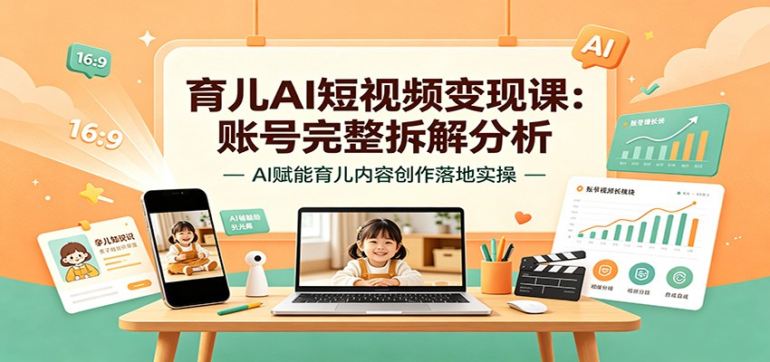育儿AI短视频变现课：账号完整拆解分析，AI赋能育儿内容创作落地实操-易创网