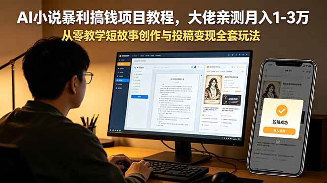 （18913期）AI小说暴利搞钱项目教程-更新，大佬亲测月入1-3万，从零教学短故事创作与投稿变现全套玩法-易创网