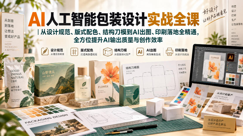 AI人工智能包装设计实战全课｜从设计规范、版式配色、结构刀模到AI出图、印刷落地全精通-易创网
