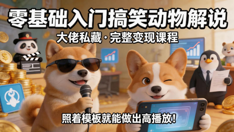 零基础入门搞笑动物解说，大佬私藏完整变现课程，照着模板就能做出高播放-易创网