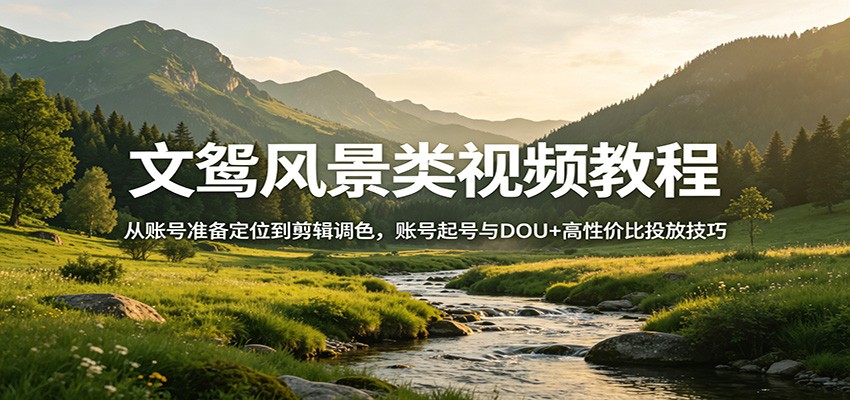 文鸳风景类视频教程：从账号准备定位到剪辑调色，账号起号与DOU+高性价比投放技巧-易创网