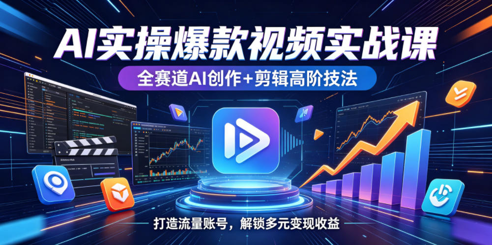 AI实操爆款视频实战课，全赛道AI创作+剪辑高阶技法，打造流量账号，解锁多元变现收益-易创网