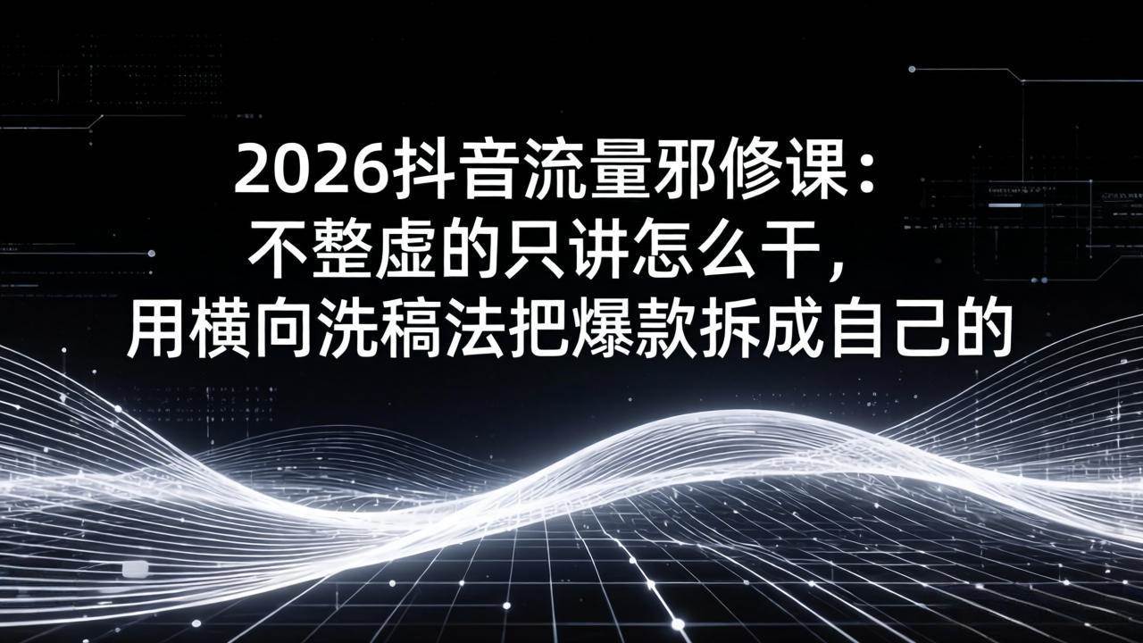 （17725期）2026抖音流量邪修课：不整虚的只讲怎么干，用横向洗稿法把爆款拆成自己的-易创网