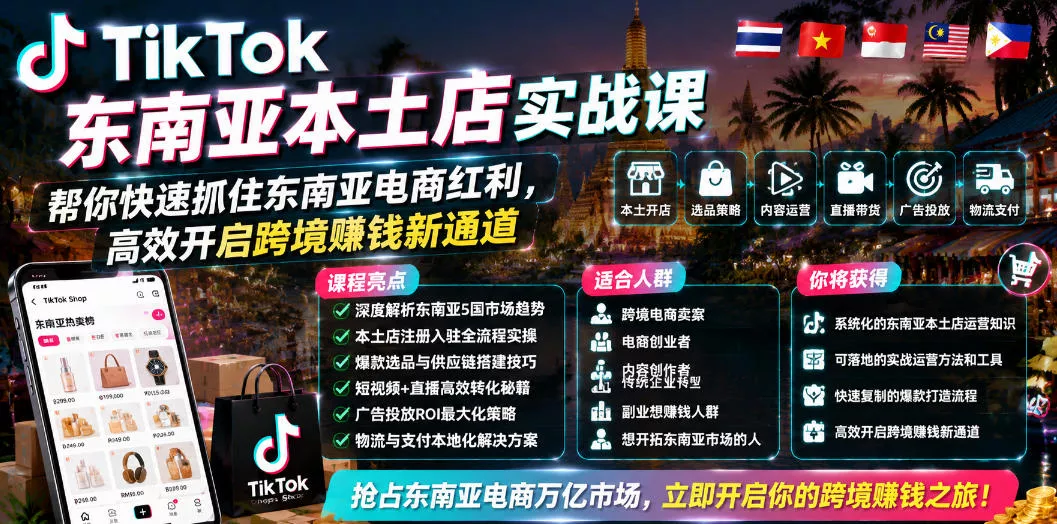 TikTok东南亚本土店实战课，帮你快速抓住东南亚电商红利，高效开启跨境賺钱新通道-易创网