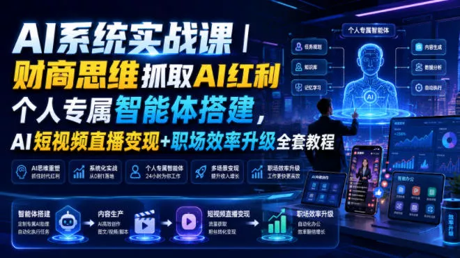 AI系统实战课｜财商思维抓取AI红利｜个人专属智能体搭建，AI短视频直播变现+职场效率升级全套教程-易创网