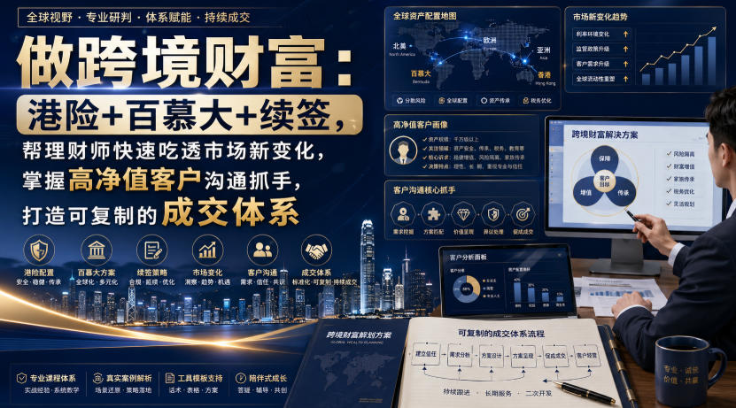 做跨境财富：港险+百慕大+续签，帮理财师快速吃透市场新变化，掌握高净值客户沟通抓手，打造可复制的成交体系-易创网