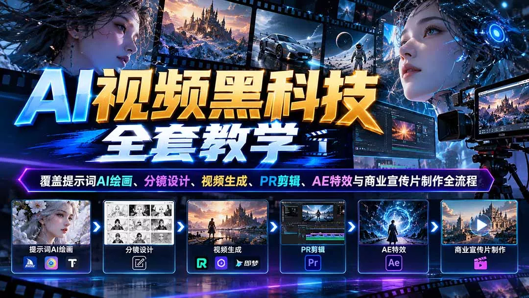 AI视频黑科技全套教学：覆盖提示词AI绘画、分镜设计、视频生成、PR剪辑、AE特效与商业宣传片制作全流程-易创网