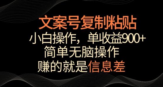 文案号掘金，简单复制粘贴，小白操作，单作品收益900+【揭秘】-易创网