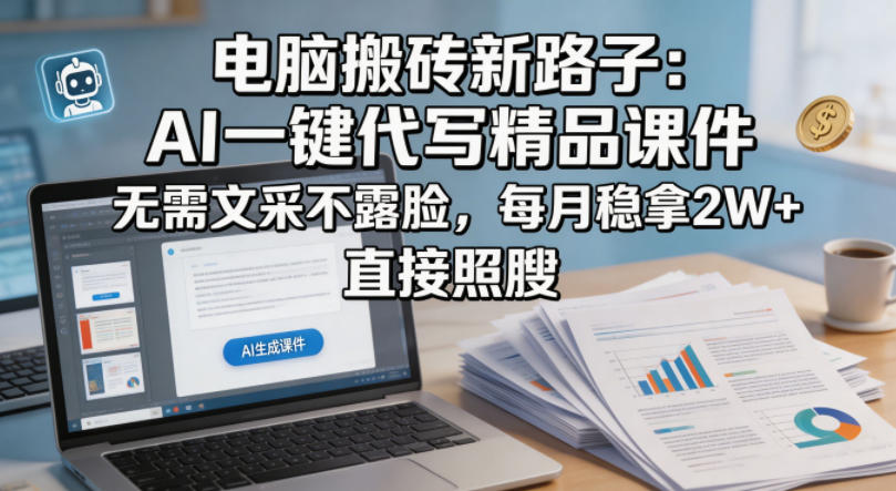 电脑搬砖新路子：AI一键代写精品课件，无需文采不露脸，每月稳拿2W+，直接照搬-易创网
