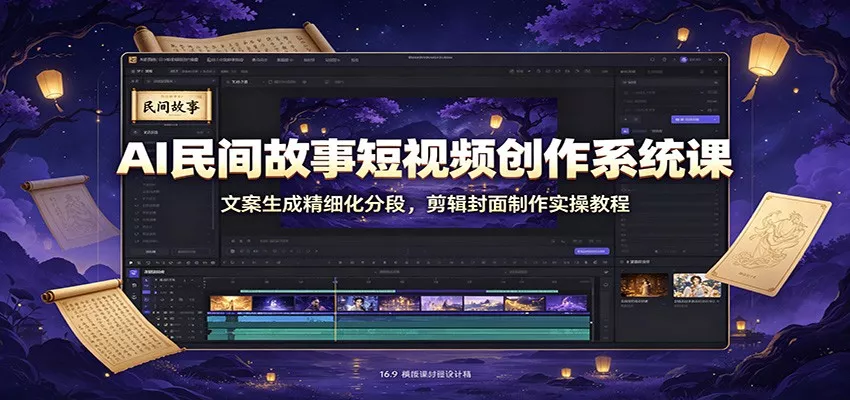 AI民间故事短视频创作系统课：文案生成精细化分段，剪辑封面制作实操教程-易创网