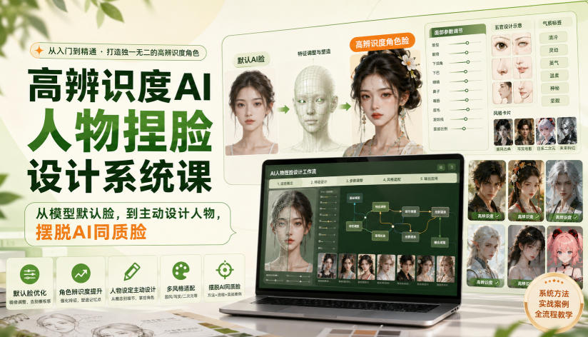 高辨识度AI人物捏脸设计系统课，从模型默认脸，到主动设计人物，摆脱AI同质脸-易创网