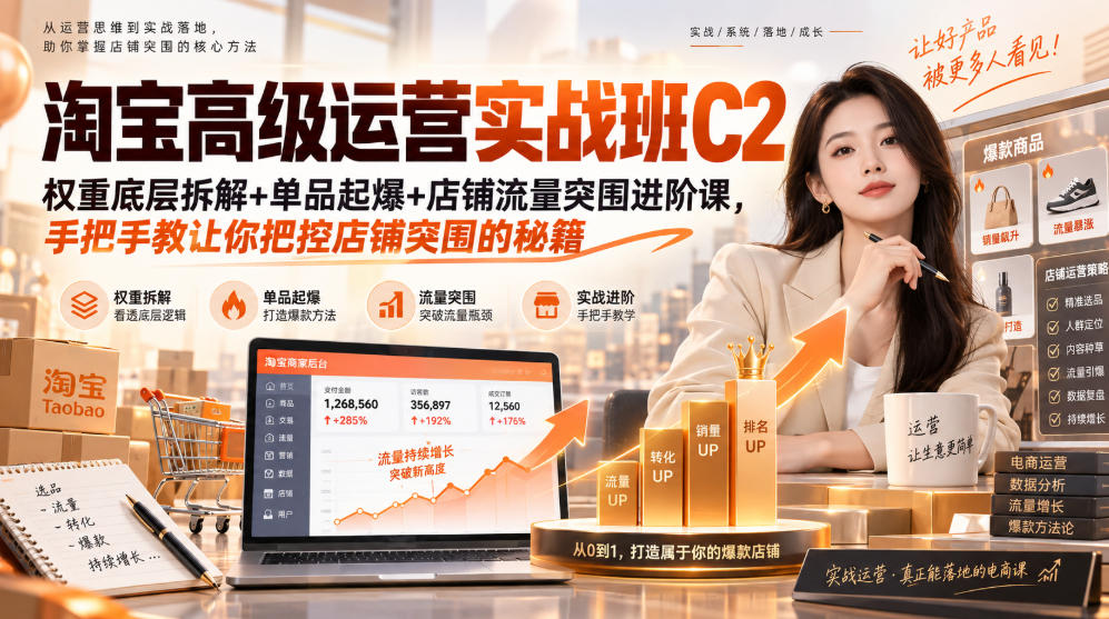 淘宝高级运营实战班C2｜权重底层拆解+单品起爆+店铺流量突围进阶课，手把手教让你把控店铺突围的秘籍-易创网