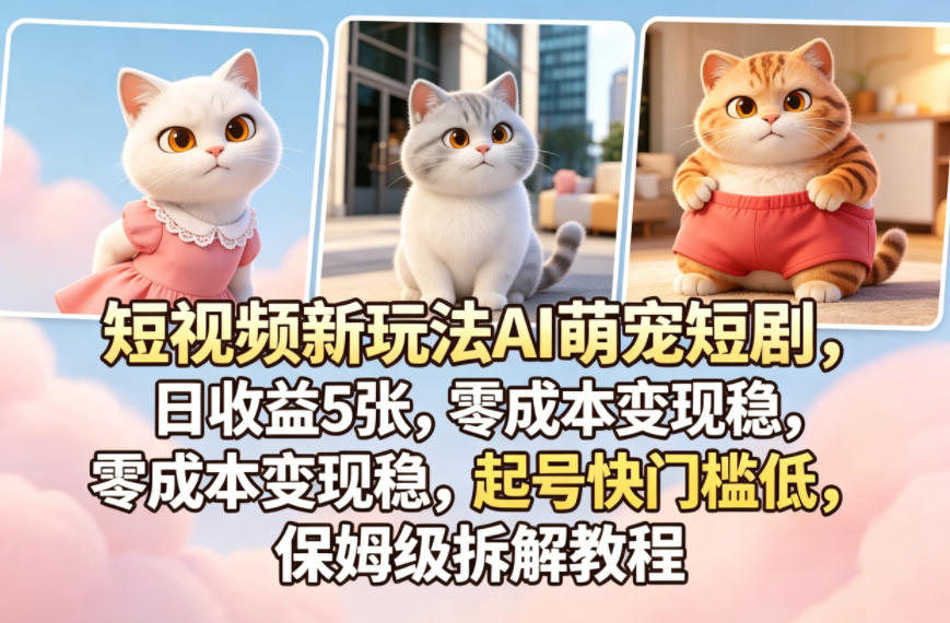 短视频新玩法AI萌宠短剧，日收益5张，零成本变现稳，起号快门槛低，保姆级拆解教程-易创网