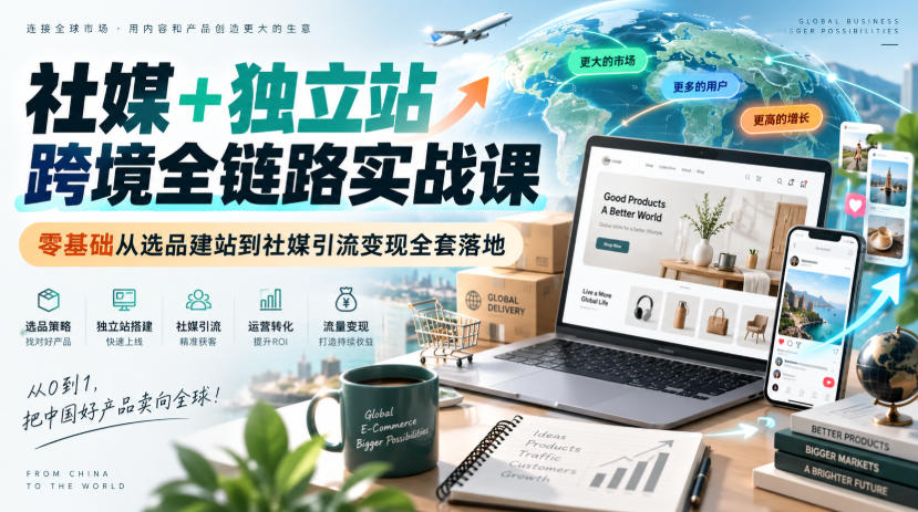 社媒+独立站跨境全链路实战课｜零基础从选品建站到社媒引流变现全套落地-易创网