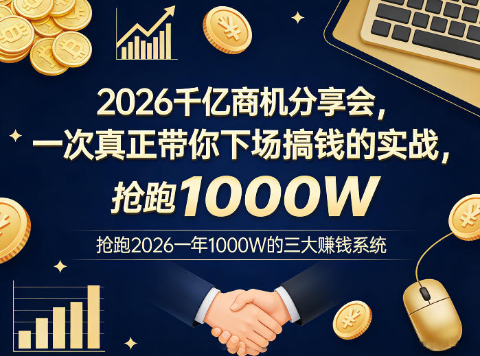 2026千亿商机分享会，一次真正带你下场搞钱的实战，抢跑2026一年1000W的三大賺钱系统-易创网