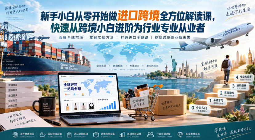 新手小白从零开始做进口跨境全方位解读课，快速从跨境小白进阶为行业专业从业者-易创网