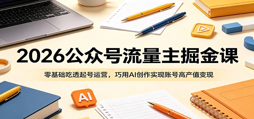 2026公众号流量主掘金课：零基础吃透起号运营，巧用AI创作实现账号高产值变现-易创网