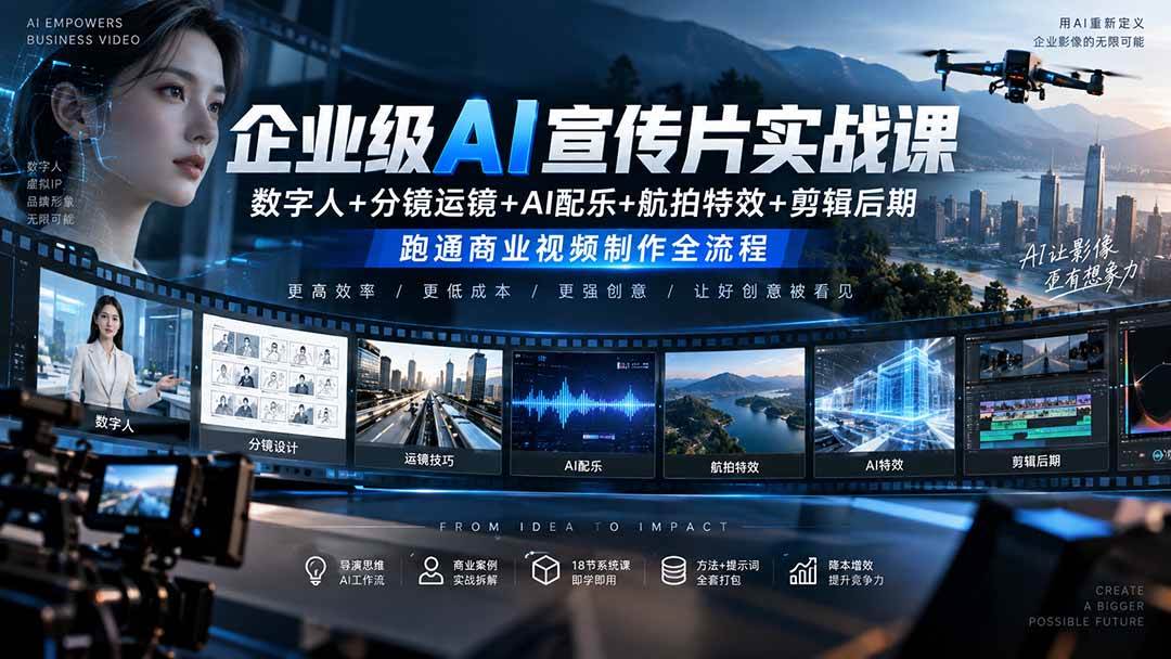 （20548期）企业级AI宣传片实战课｜数字人+分镜运镜+AI配乐+航拍特效+剪辑后期，跑通商业视频制作全流程-易创网