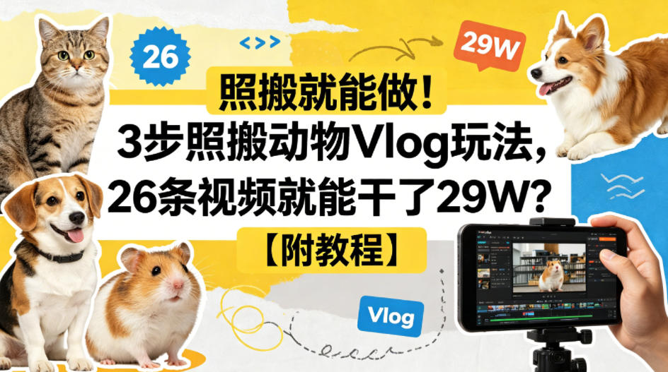 照搬就能做！3步照搬动物Vlog玩法，26条视频就能干了29W？【附教程】【赠coze一键生成工作流】-易创网