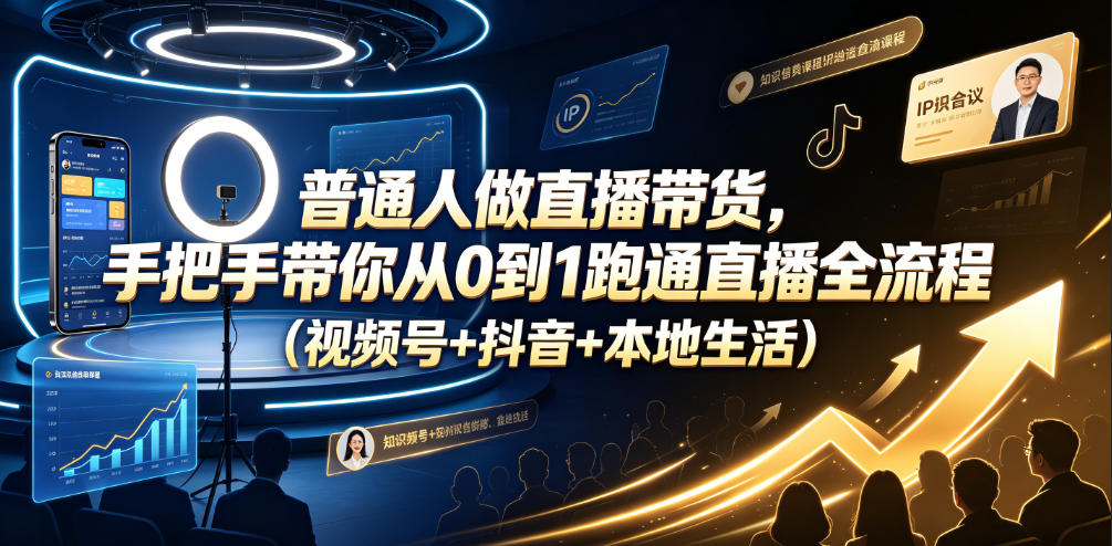 普通人做直播带货，手把手带你从0到1跑通直播全流程（视频号+抖音+本地生活）-易创网