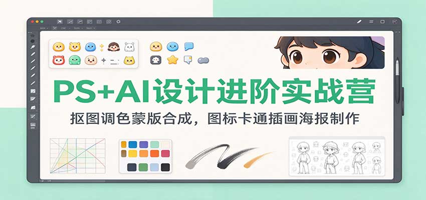 PS+AI设计进阶实战营：抠图调色蒙版合成，图标卡通插画海报制作-易创网