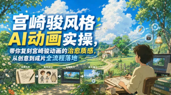 宫崎骏风格AI动画实操，带你复刻宫崎骏动画的治愈质感，从创意到成片全流程落地-易创网