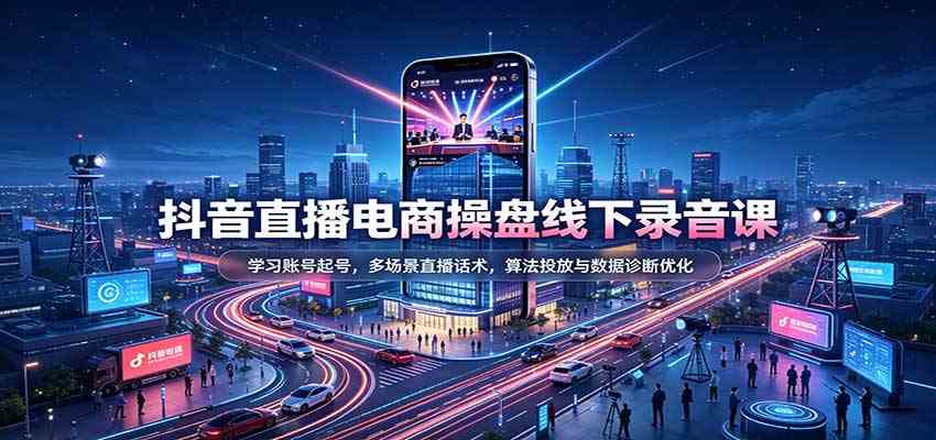 抖音直播电商操盘线下录音课：学习账号起号，多场景直播话术，算法投放与数据诊断优化-易创网