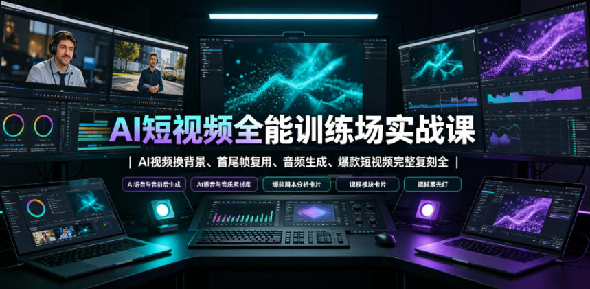 AI短视频全能训练场实战课｜AI视频换背景、首尾帧复用、音频生成、爆款短视频完整复刻全套实操教学-易创网
