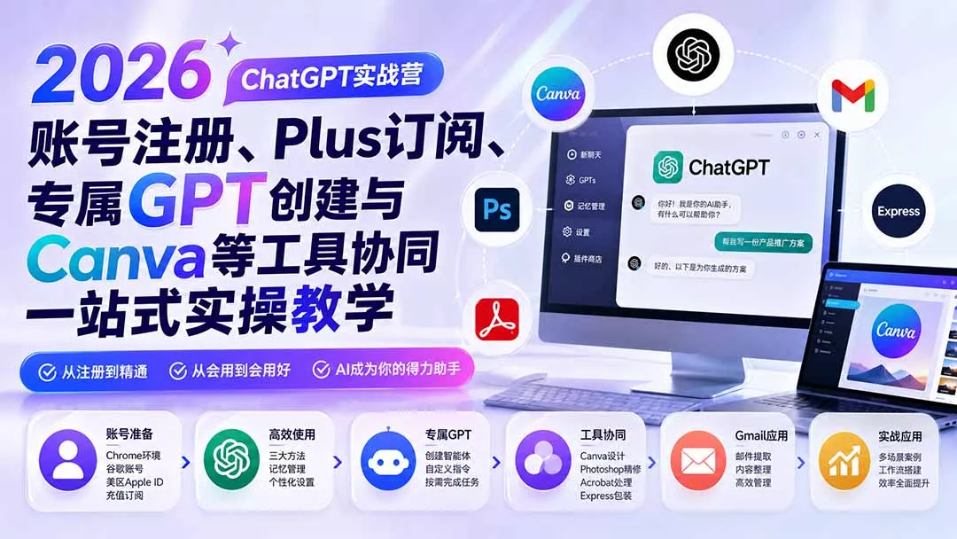 2026 ChatGPT实战营；账号注册、Plus订阅、专属GPT创建与Canva等工具协同一站式实操教学-易创网