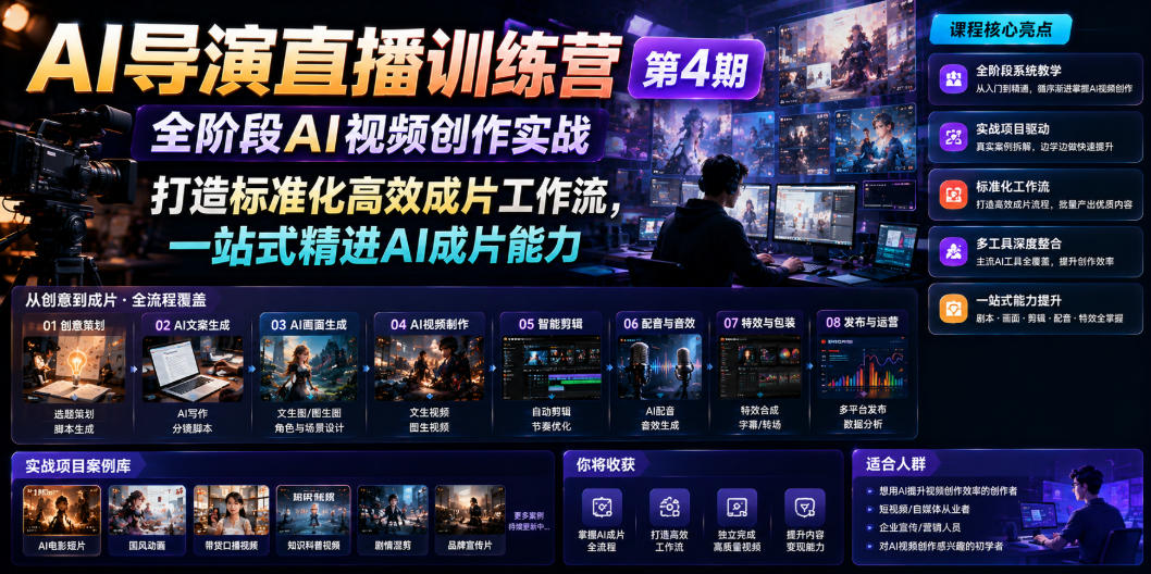AI导演直播训练营第4期｜全阶段AI视频创作实战，打造标准化高效成片工作流，一站式精进AI成片能力-易创网