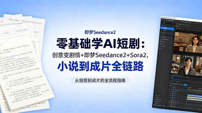 （18537期）零基础学AI短剧：创意变剧情+即梦Seedance2+Sora2，小说到成片全链路-易创网
