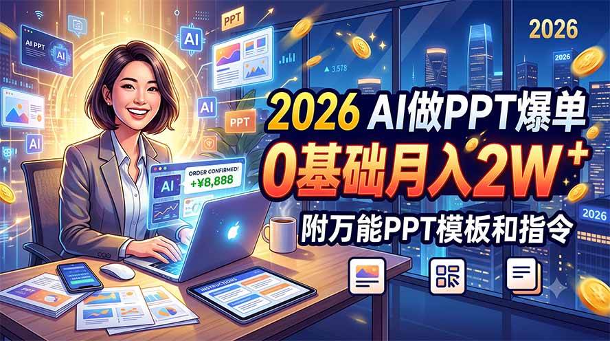 （19284期）2026 AI做PPT爆单，0基础月入2W，附万能PPT模板和指令-易创网