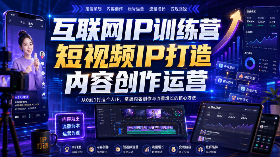 互联网IP训练营，短视频IP打造，内容创作运营-易创网