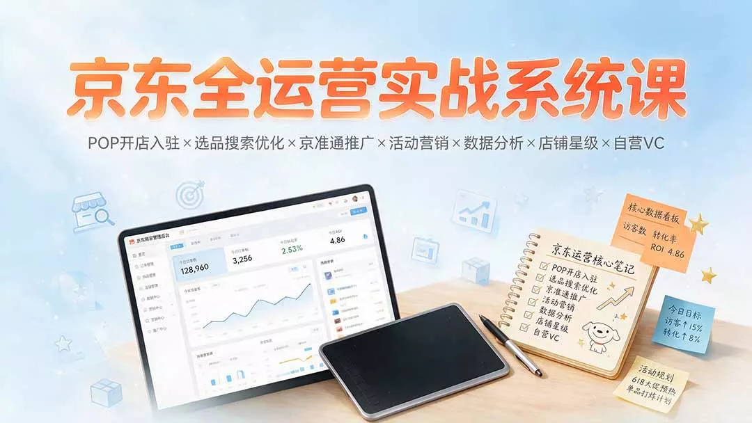 京东全运营实战系统课：POP开店入驻×选品搜索优化×京准通推广×活动营销×数据分析×店铺星级×自营VC-易创网