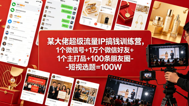 某大佬超级流量IP搞钱训练营，1个微信号+1万个微信好友+1个主打品+100条朋友圈-短视选题=100W-易创网