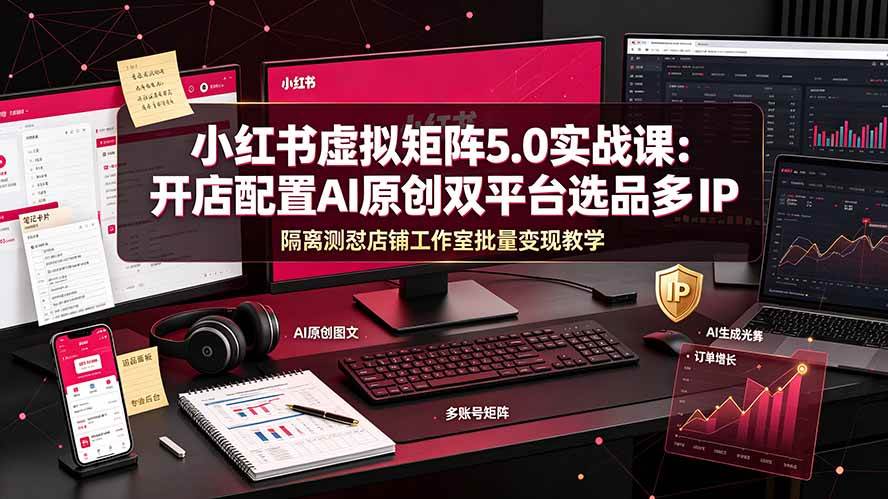 （19521期）小红书虚拟矩阵5.0实战课：开店配置｜AI原创｜双平台选品｜多IP隔离｜测怼店铺工作室批量变现实操教学-易创网