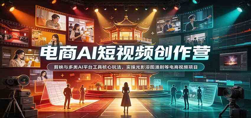 电商AI短视频创作营：剪映与多类AI平台工具核心玩法，实操光影溶图漫剧等电商视频项目-易创网