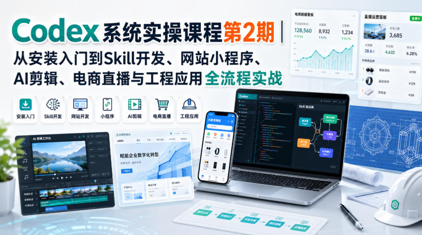 Codex系统实操课程第2期｜从安装入门到Skill开发、网站小程序、AI剪辑、电商直播与工程应用全流程实战-易创网