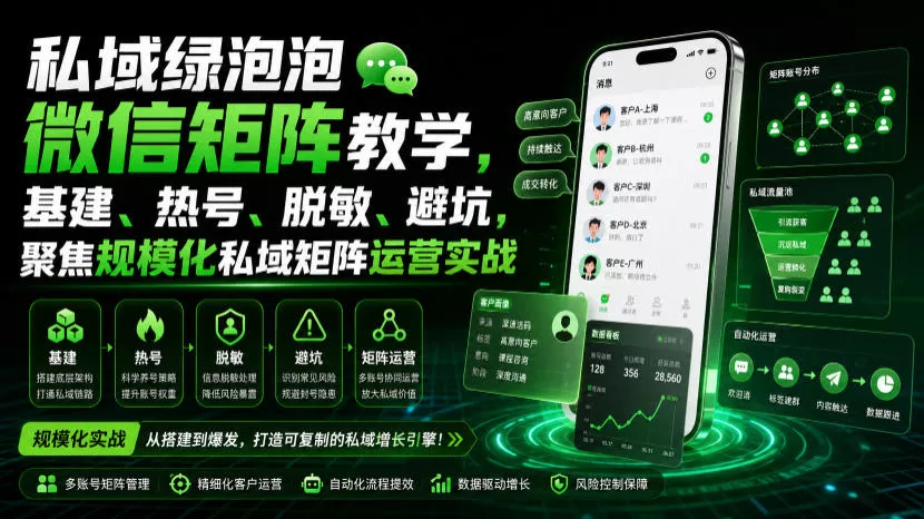 私域绿泡泡微信矩阵教学，基建、热号、脱敏、避坑，聚焦规模化私域矩阵运营实战-易创网