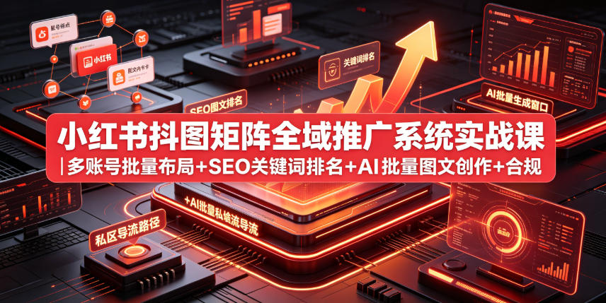 小红书抖图矩阵全域推广系统实战课｜多账号批量布局+SEO关键词排名+AI批量图文创作+合规私域导流完整落地教程-易创网