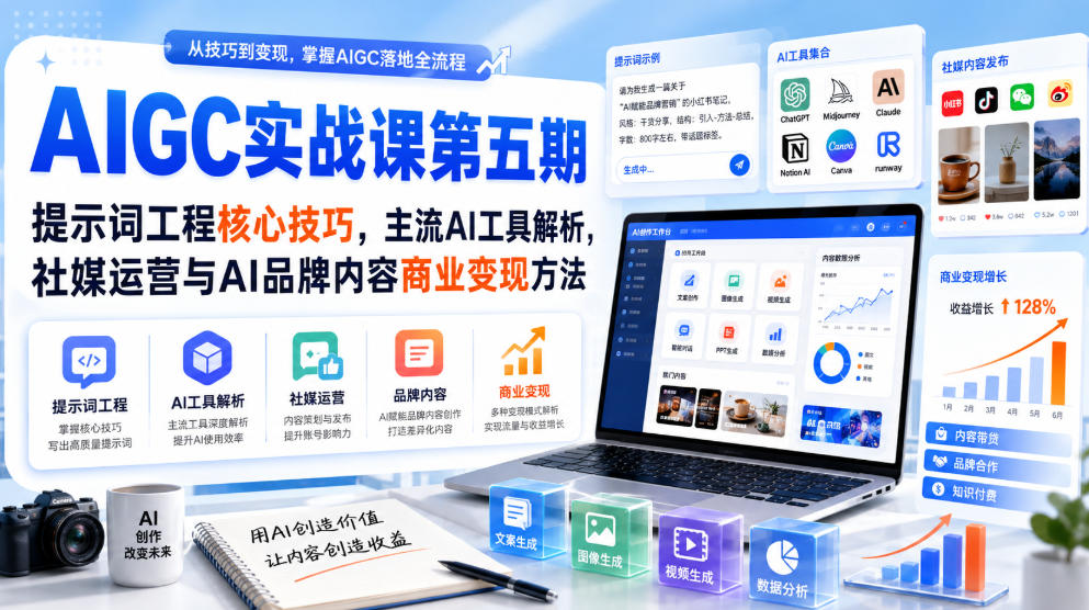 刺猬星球·AIGC实战课第五期，提示词工程核心技巧，主流AI工具解析，社媒运营与AI品牌内容商业变现方法-易创网